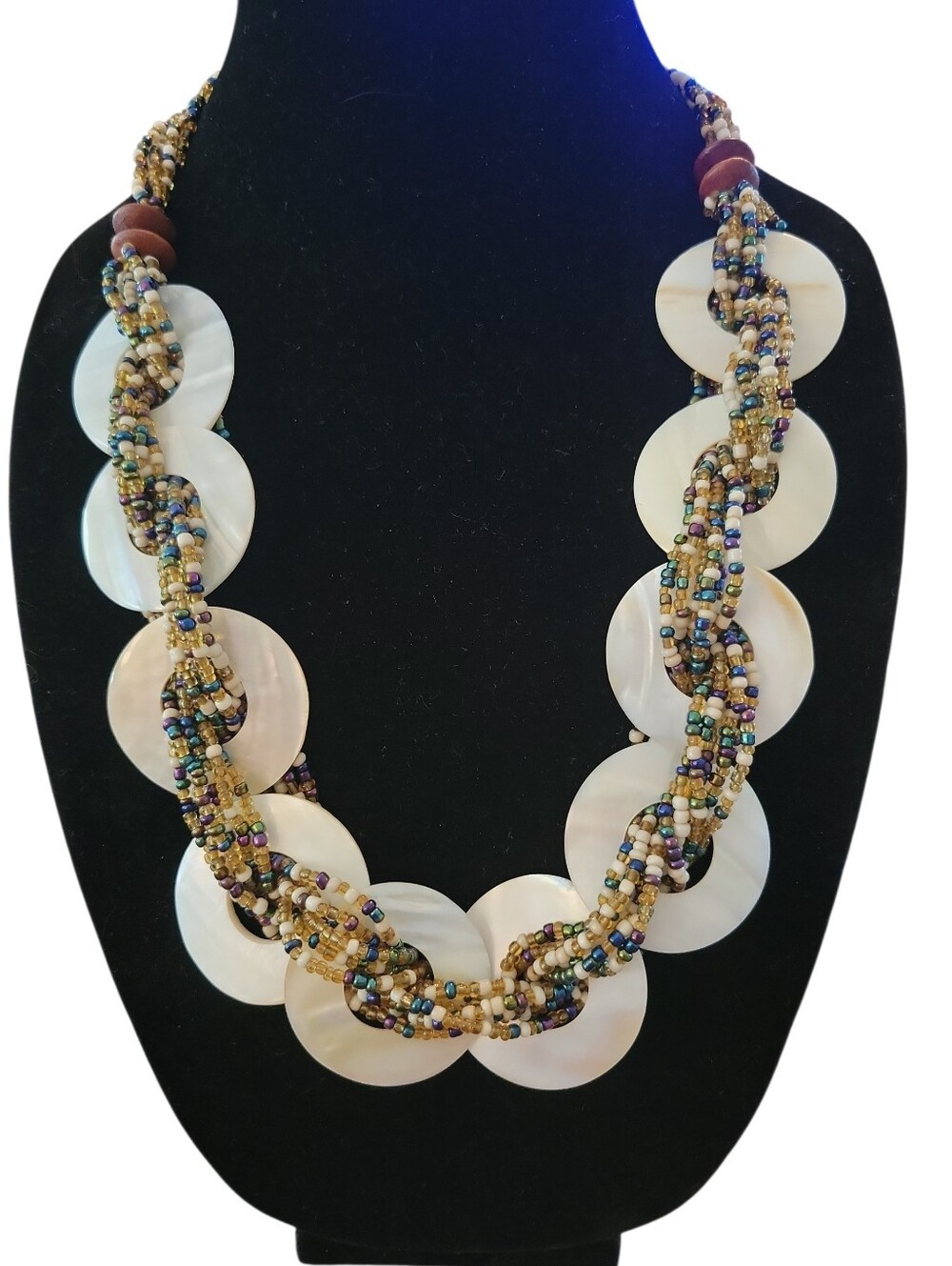 Vintage Seed Bead & Mother Of Pearl Shell Necklace